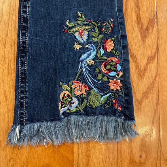 GRACE Boot Cut Jeans Womens Size 28 Embroidered Blue Denim Fringed Hem Y2K style - Picture 3 of 15